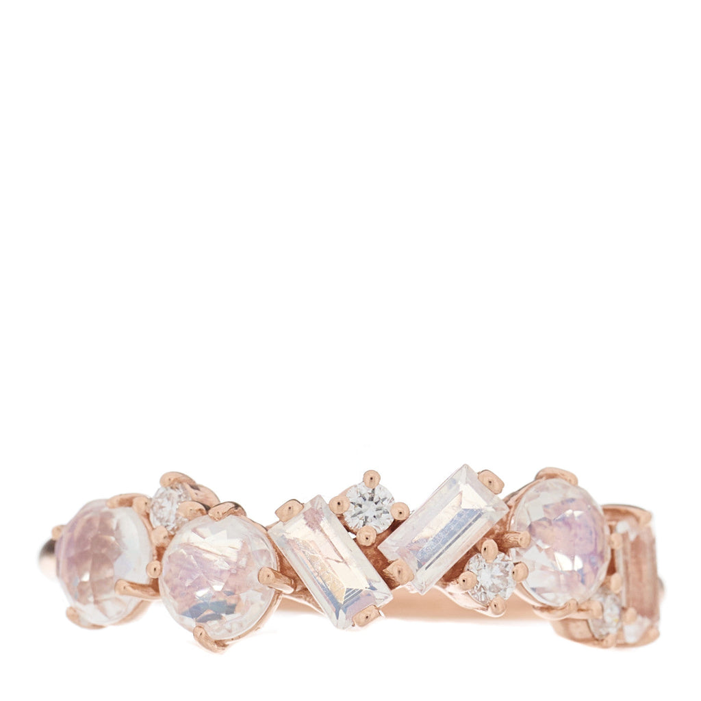 14K Rose Gold Diamond Rainbow Moonstone Amalfi Blend Half Band Ring 56 7.5