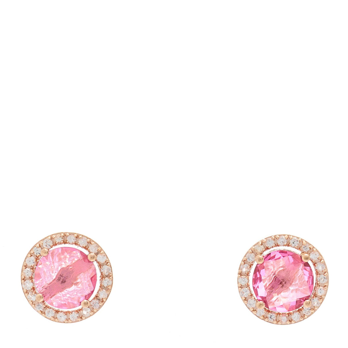14K Rose Gold Pink Topaz White Sapphire Round Stud Earrings