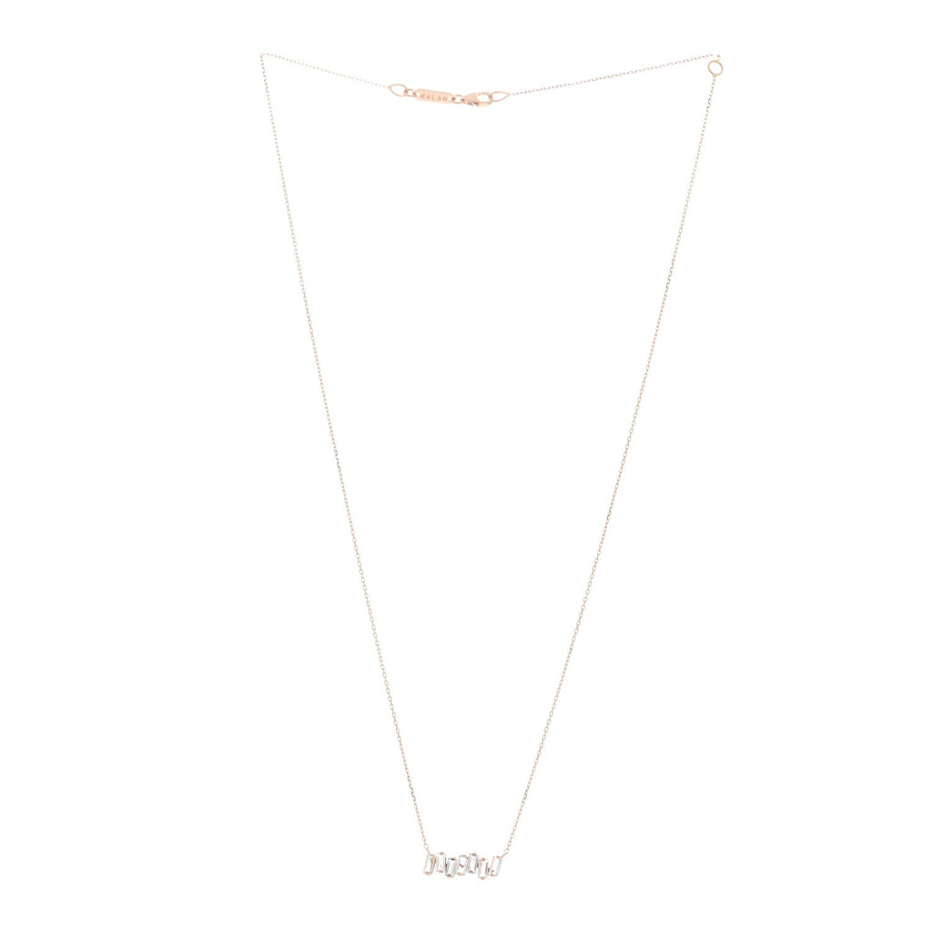 14K Rose Gold White Topaz Baguette Bar Pendant Necklace