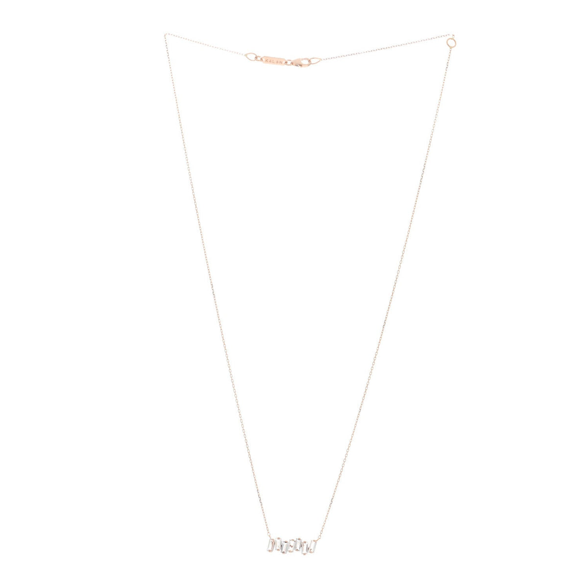 14K Rose Gold White Topaz Baguette Bar Pendant Necklace