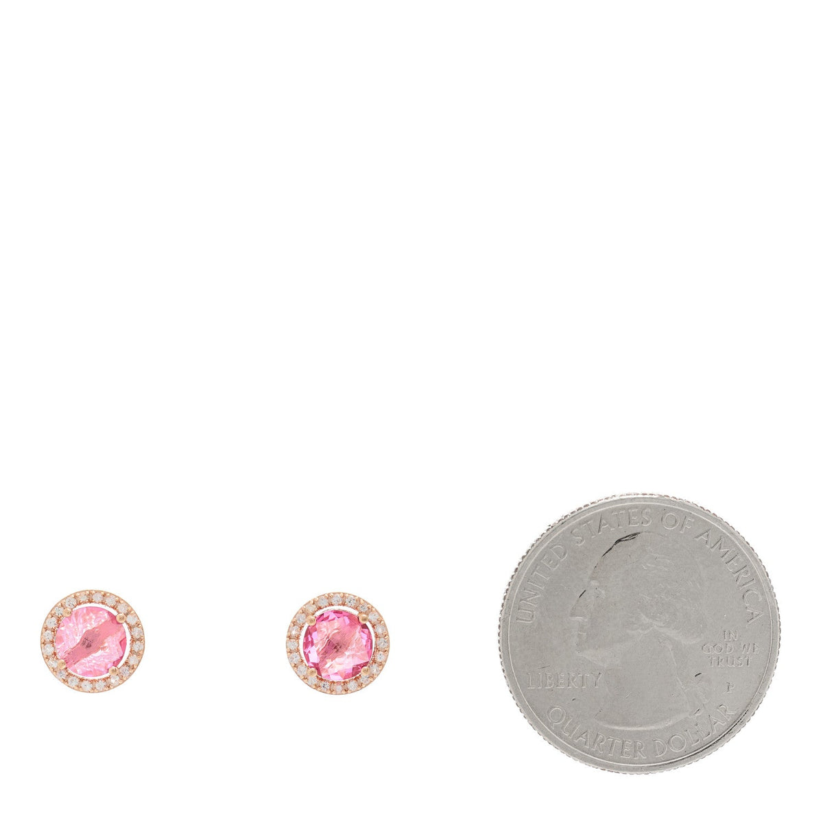 14K Rose Gold Pink Topaz White Sapphire Round Stud Earrings