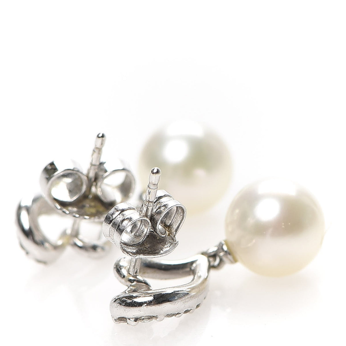 14K White Gold Diamond Akoya Pearl 7mm Blue Lagoon Heart Earrings