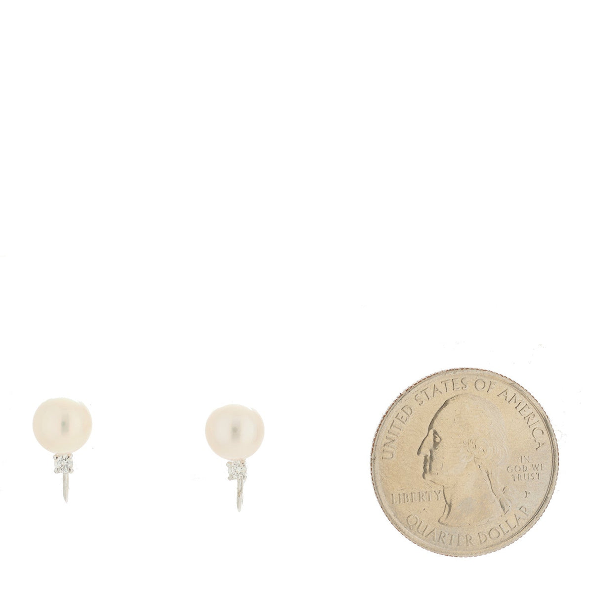14K White Gold Diamond Akoya Pearl 7.5mm Screw Back Earrings