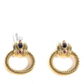 14K Gold Ruby Iolite Door Knocker Cable Earrings