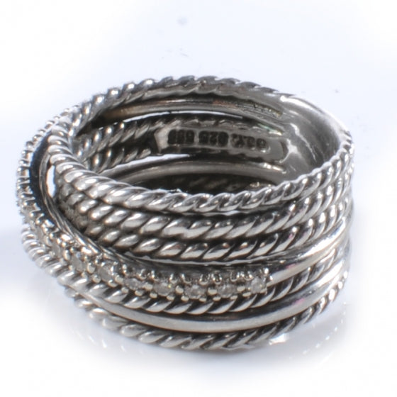 14k Sterling Silver Diamond Crossover Cable Ring 7