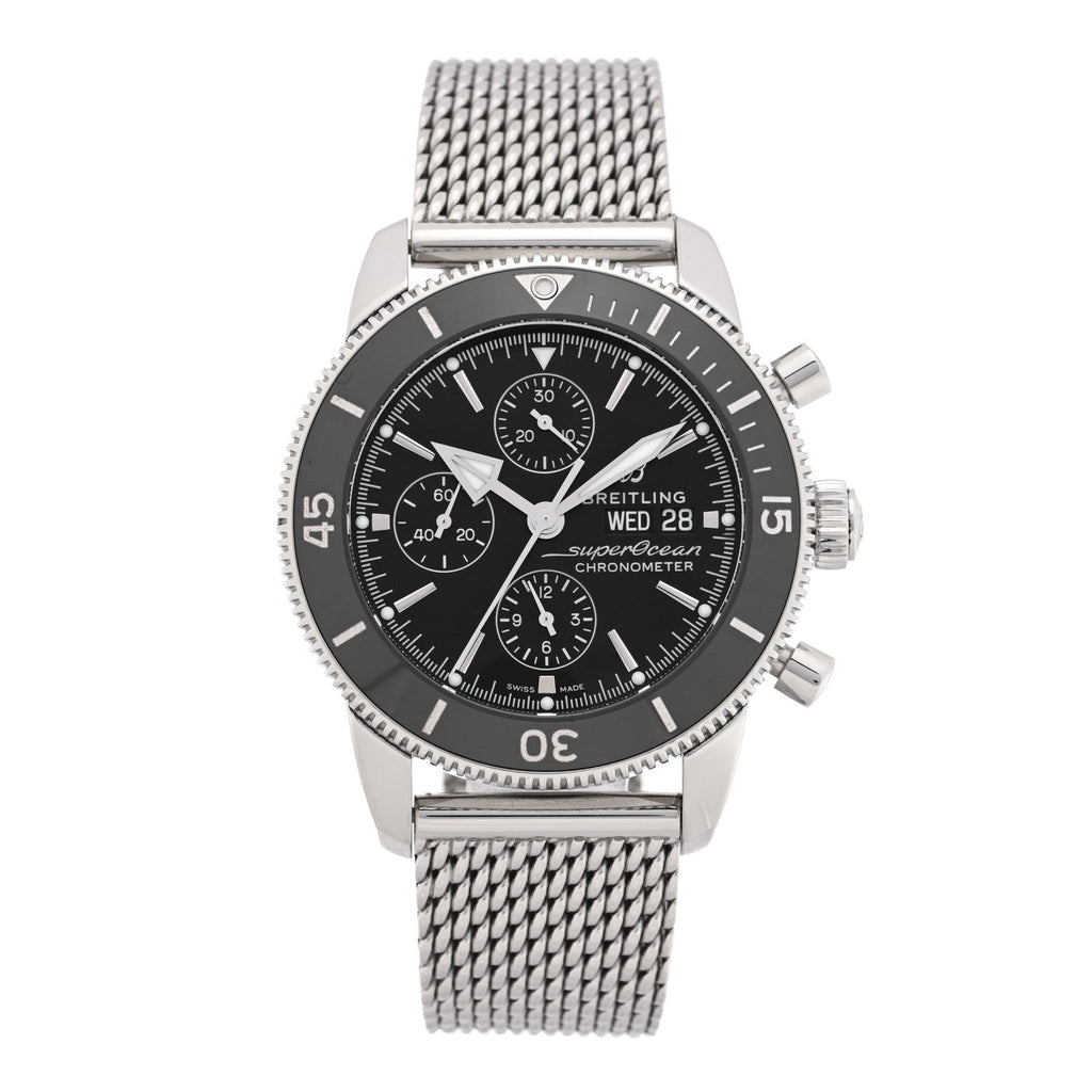 Stainless Steel 44mm Superocean Heritage Chronograph Automatic Watch Black A13313