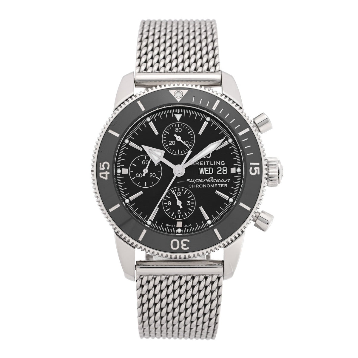 Stainless Steel 44mm Superocean Heritage Chronograph Automatic Watch Black A13313