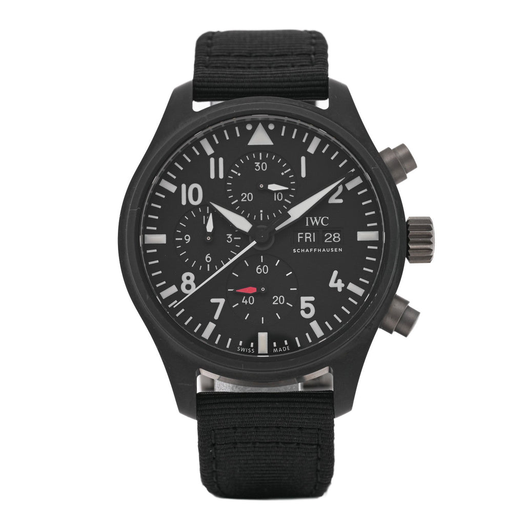 Ceramic Titanium Fabric 44mm Pilot Top Gun Chronograph Automatic Watch Black IW389101