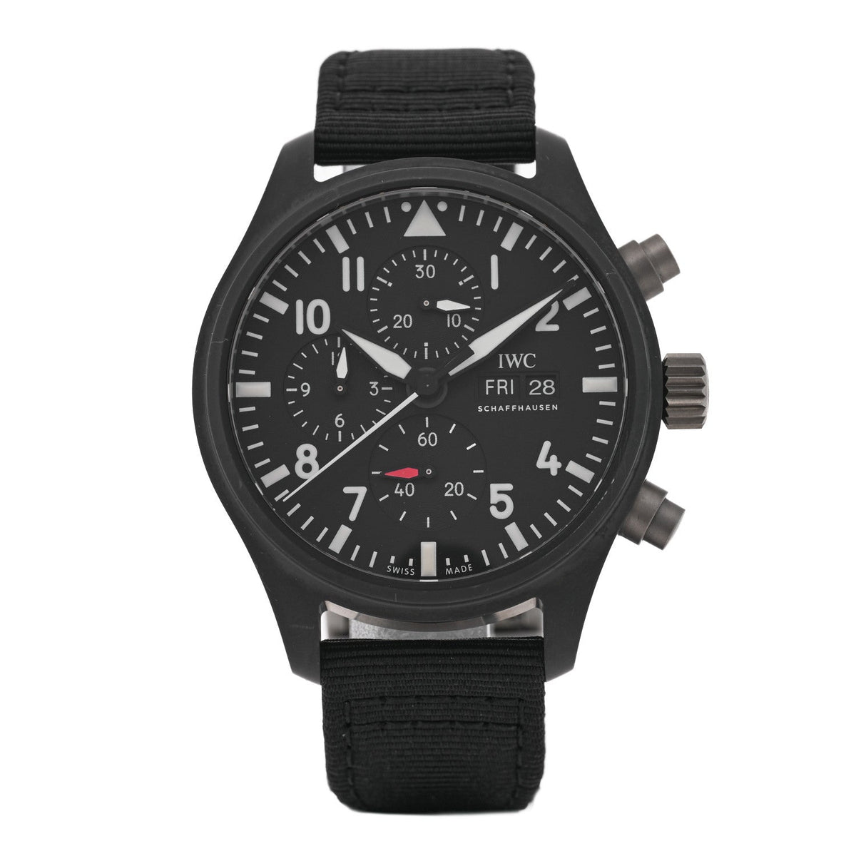 Ceramic Titanium Fabric 44mm Pilot Top Gun Chronograph Automatic Watch Black IW389101