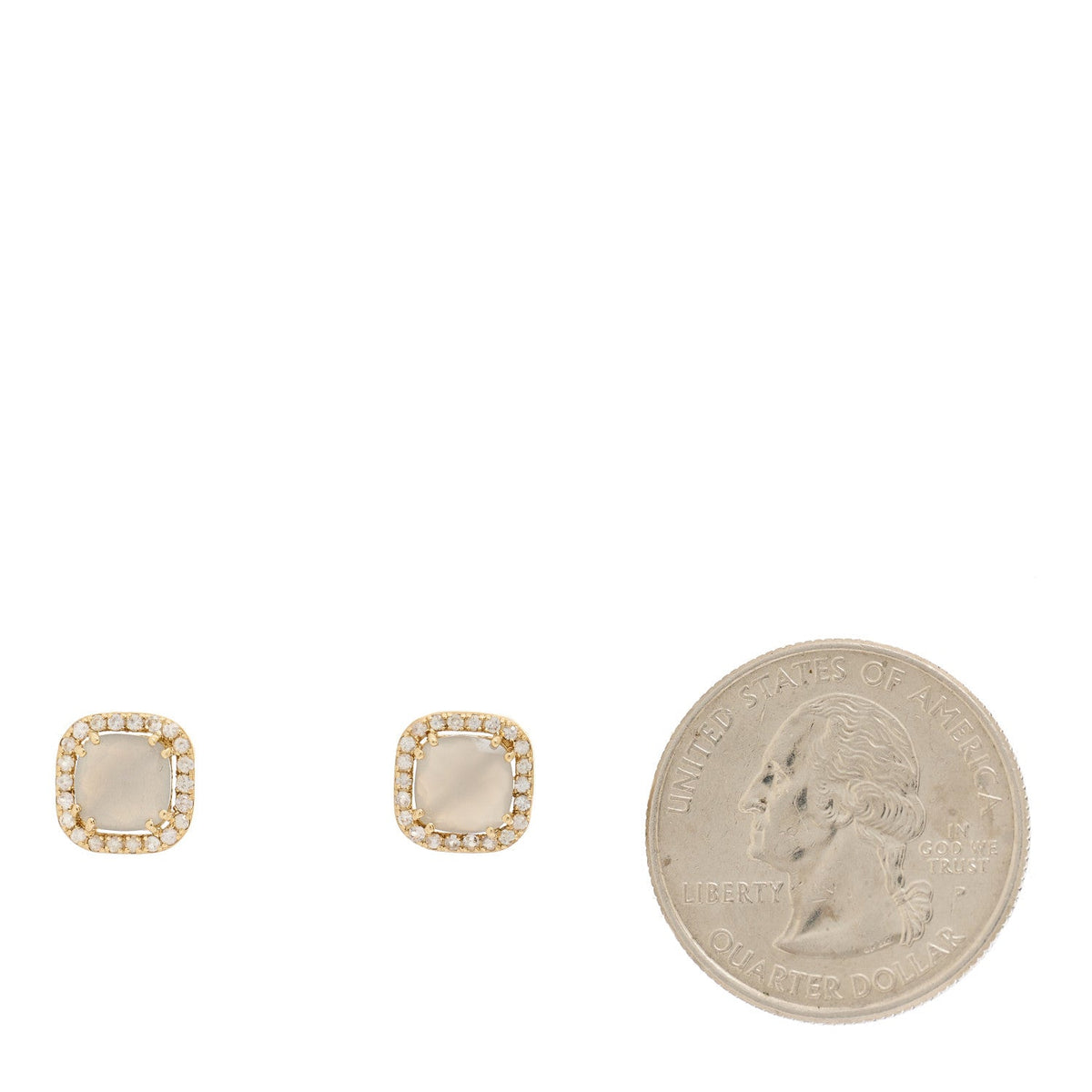 14K Rose Gold Moonstone White Sapphire Stud Earrings