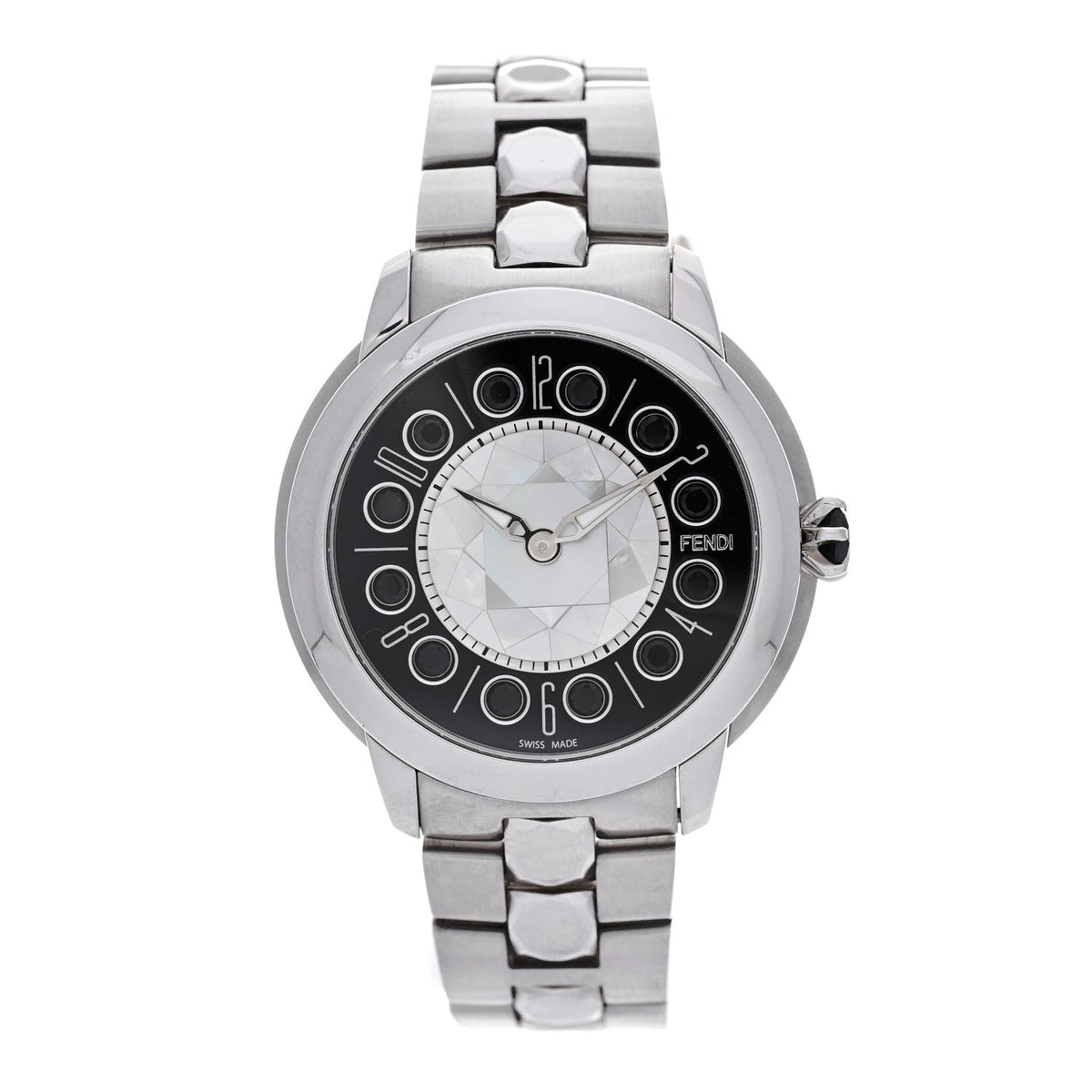 Stainless Steel Mother of Pearl Topaz Spinel 38mm Ishine Rotating Gem Two Tone Quartz Watch Black