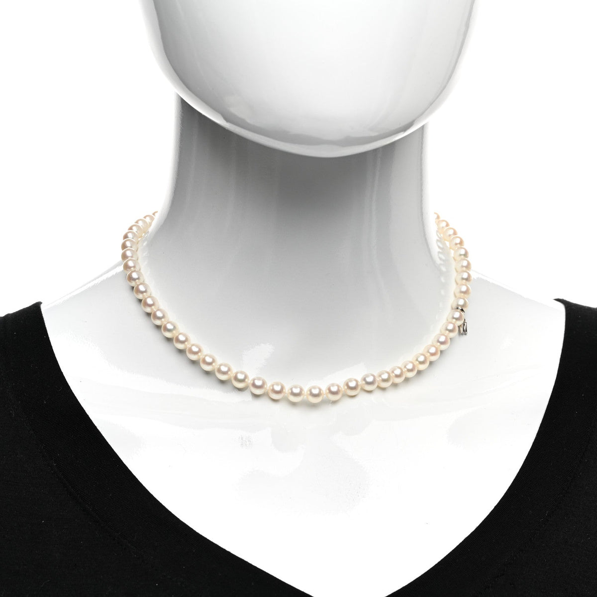 10K White Gold Akoya Cultured Pearl 6mm Strand Necklace 16"