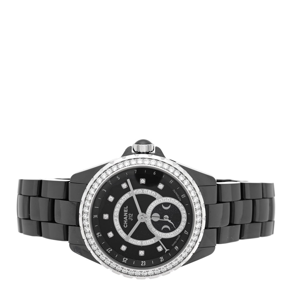 Stainless Steel Ceramic Diamond 38mm J12 Moon Phase Automatic Watch Black