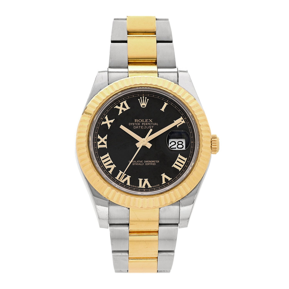 Stainless Steel 18K Yellow Gold 41mm Oyster Perpetual Datejust II Watch Black Roman 116333