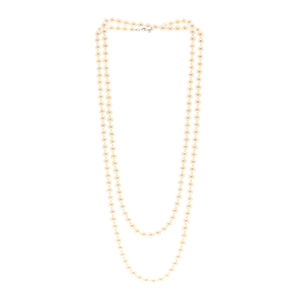 14K White Gold Akoya Cultured Pearl 6.5-7mm Double Strand Necklace