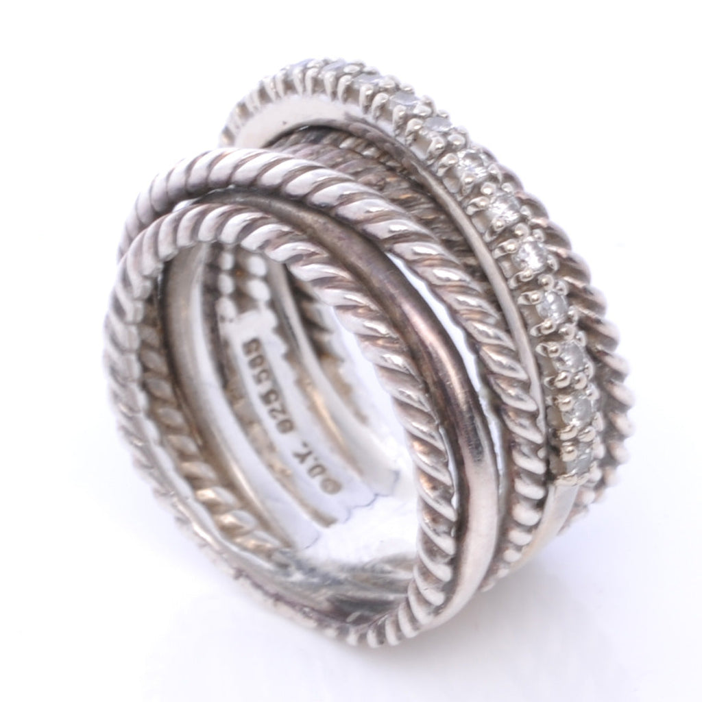 14k Sterling Silver Diamond Crossover Cable Ring 4