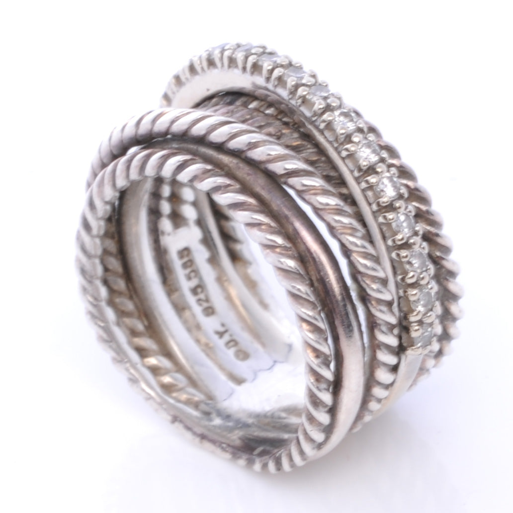 14k Sterling Silver Diamond Crossover Cable Ring 4