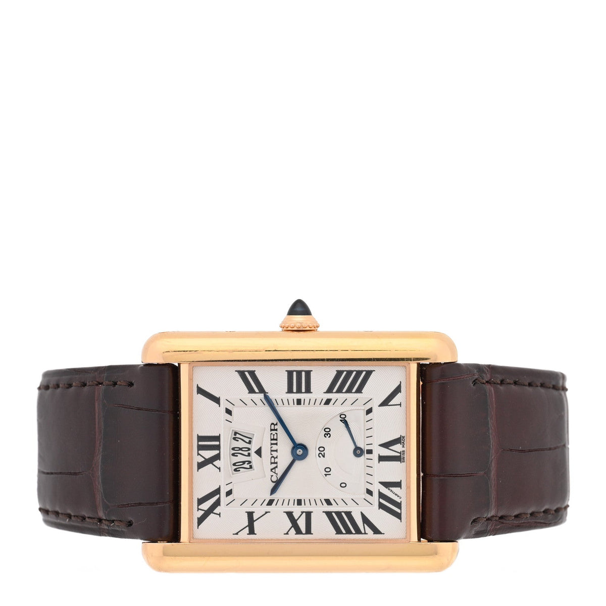 18K Pink Gold Alligator 30mm Tank Louis Manual Winding Watch