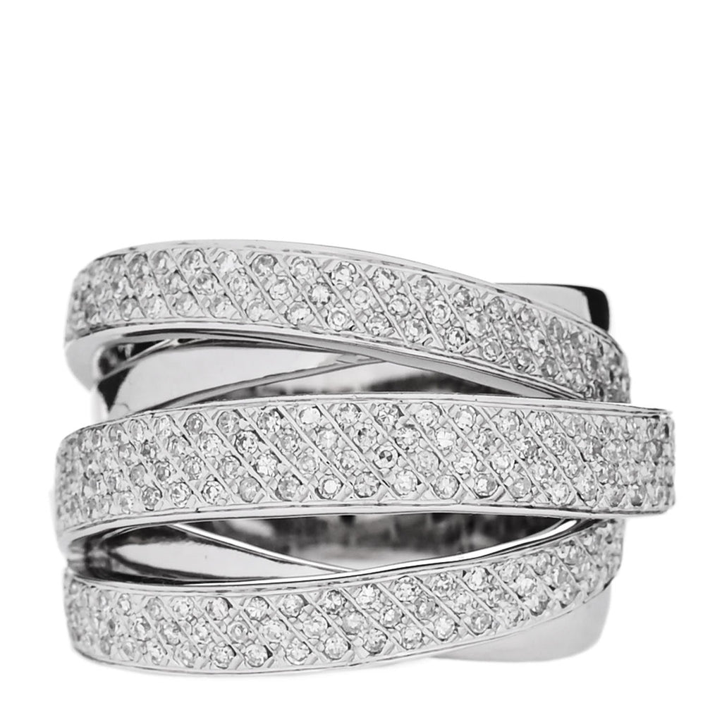 14K White Gold Diamond 1.16ctw Five Row Crossover Band Ring 56 7.5