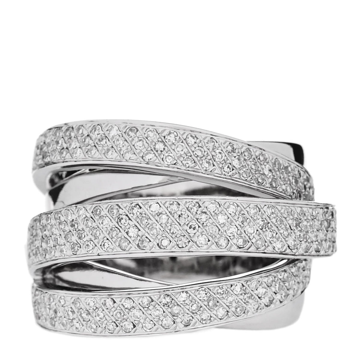 14K White Gold Diamond 1.16ctw Five Row Crossover Band Ring 56 7.5