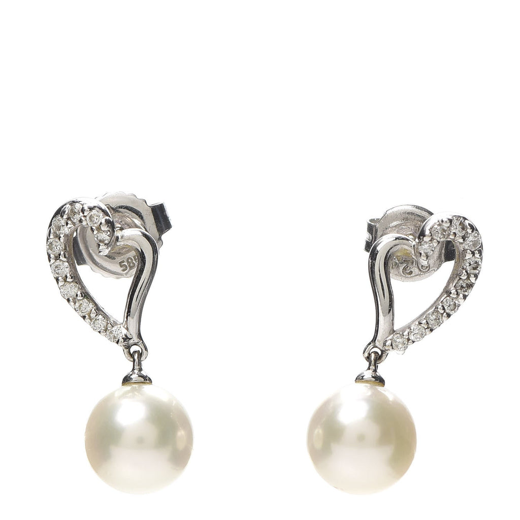 14K White Gold Diamond Akoya Pearl 7mm Blue Lagoon Heart Earrings