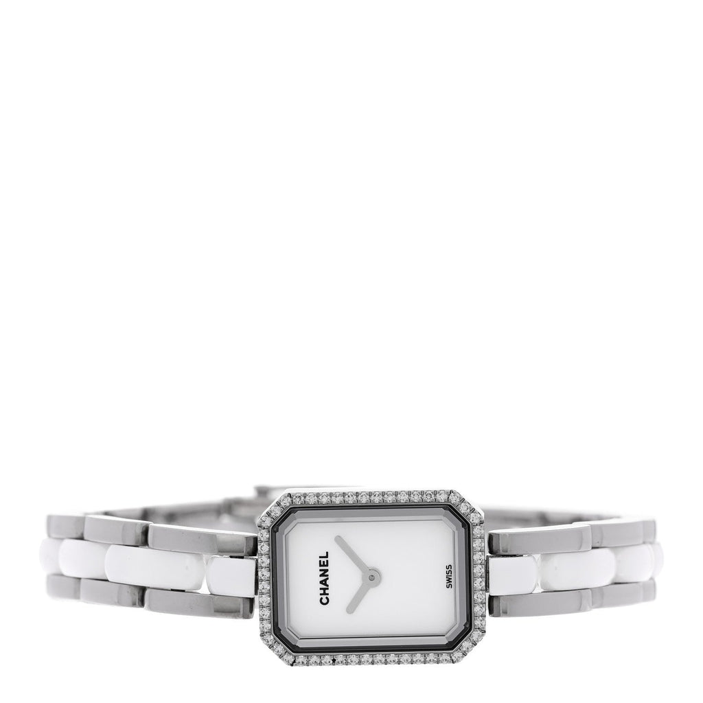 Stainless Steel Ceramic Diamond Bezel 15mm Chain Premiere Quartz Watch White