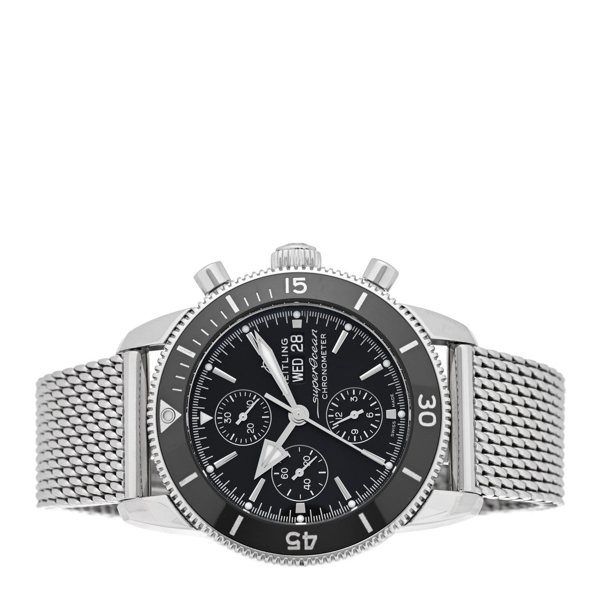 Stainless Steel 44mm Superocean Heritage Chronograph Automatic Watch Black A13313