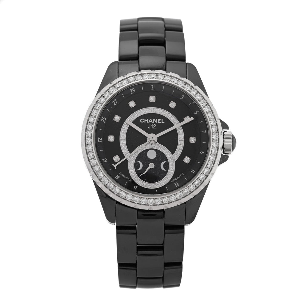 Stainless Steel Ceramic Diamond 38mm J12 Moon Phase Automatic Watch Black