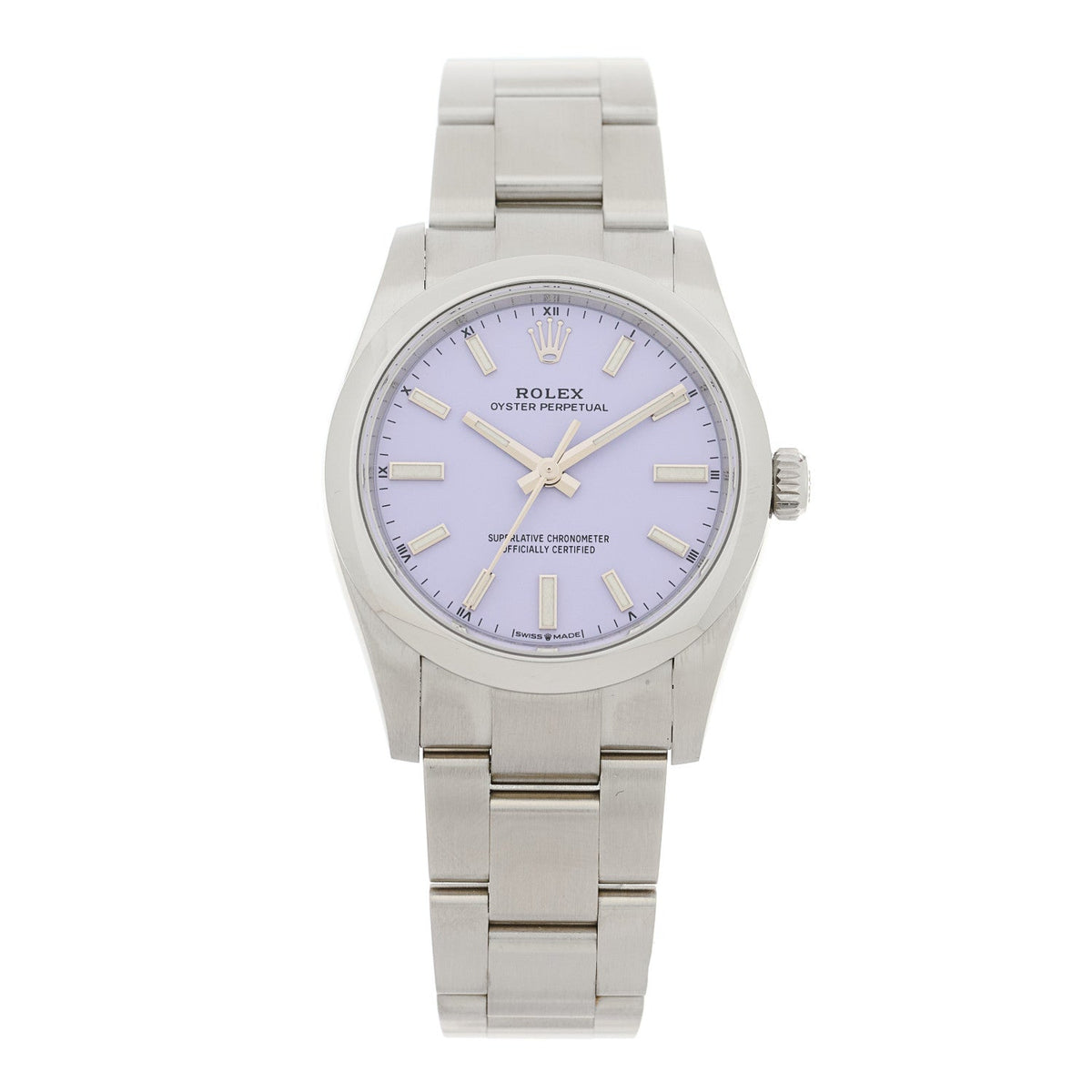 Stainless Steel 34mm Oyster Perpetual Watch Lavender 124200