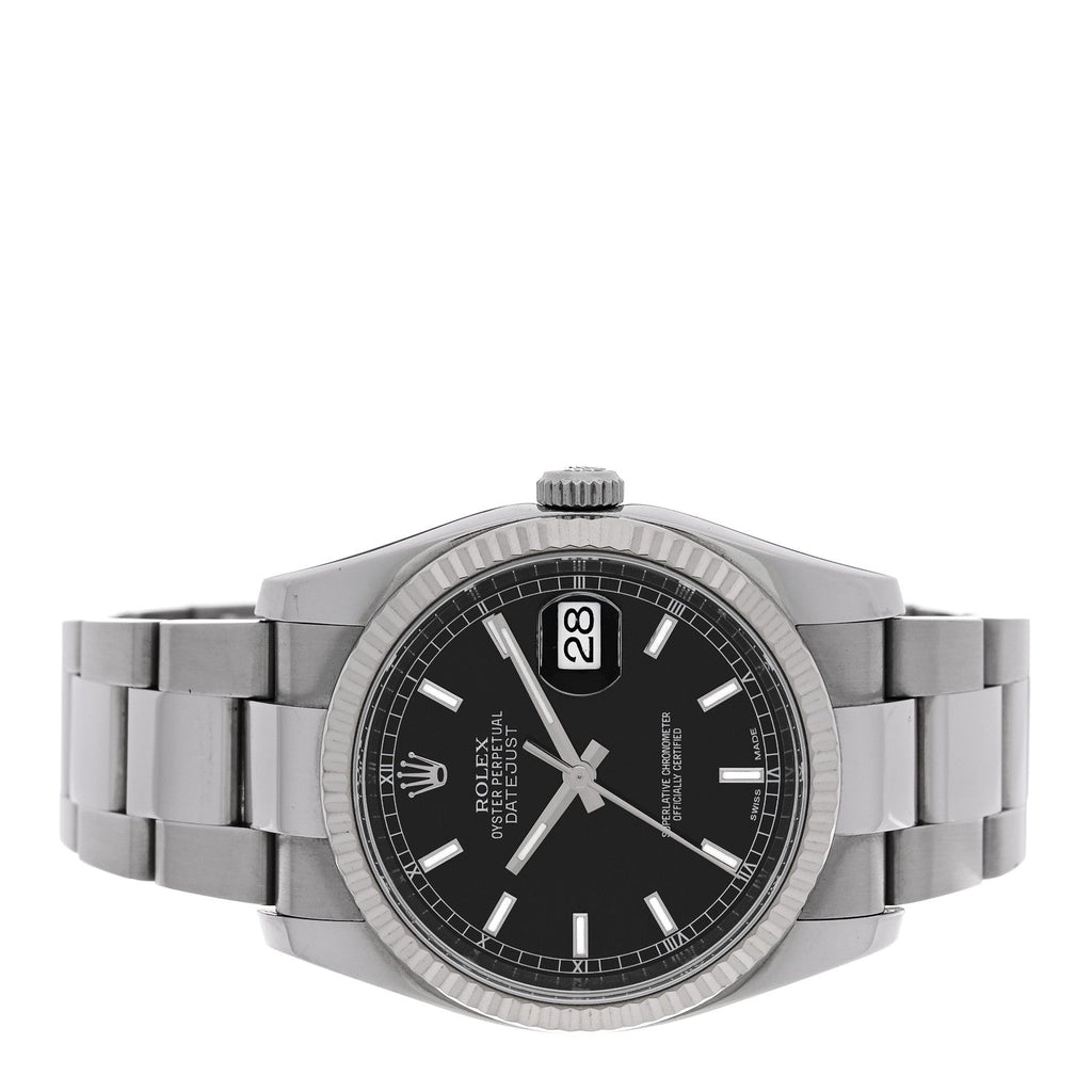Stainless Steel 18K White Gold 36mm Oyster Perpetual Datejust Watch Black 116234