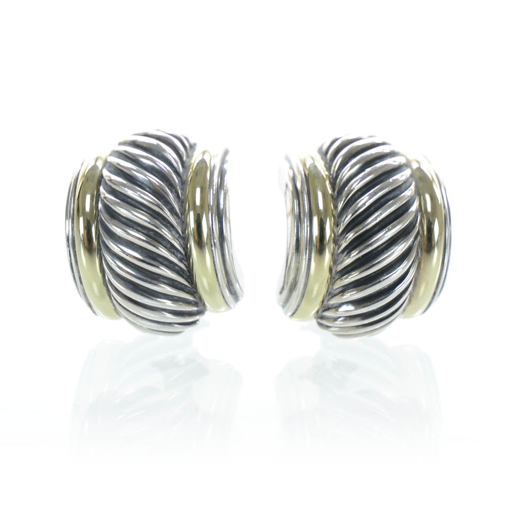 14k White Gold and Sterling Silver Huggie Hoop Earrings