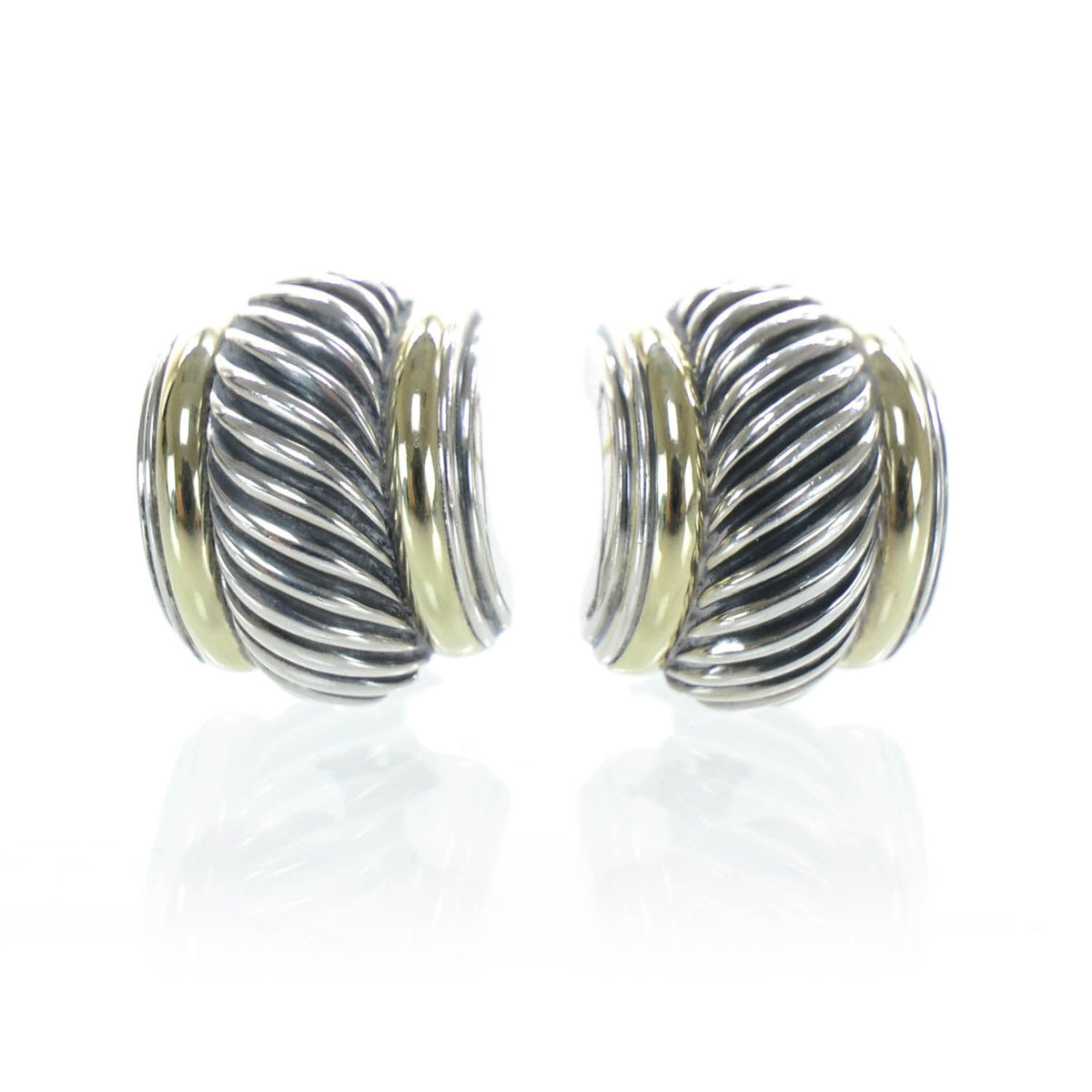 14k White Gold and Sterling Silver Huggie Hoop Earrings