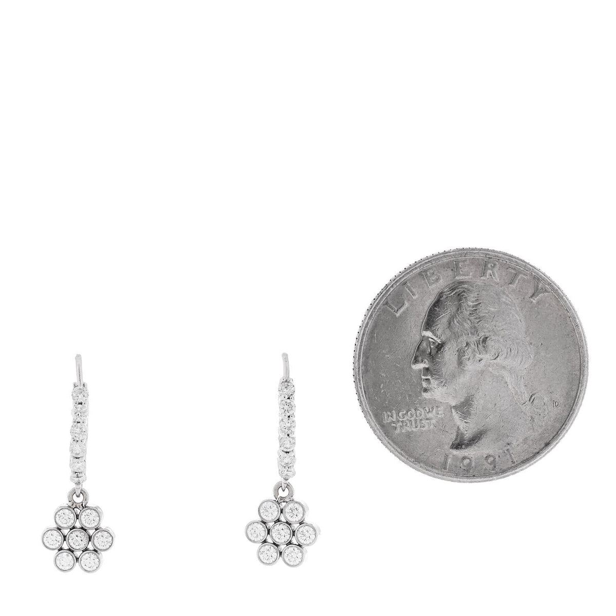 14K White Gold Diamond .50ctw Bezel Flower Drop Earrings