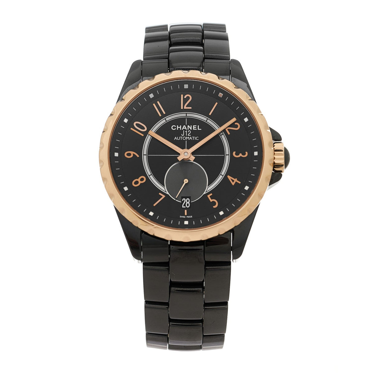Stainless Steel 18K Rose Gold Ceramic 37mm J12 Automatic Watch Black