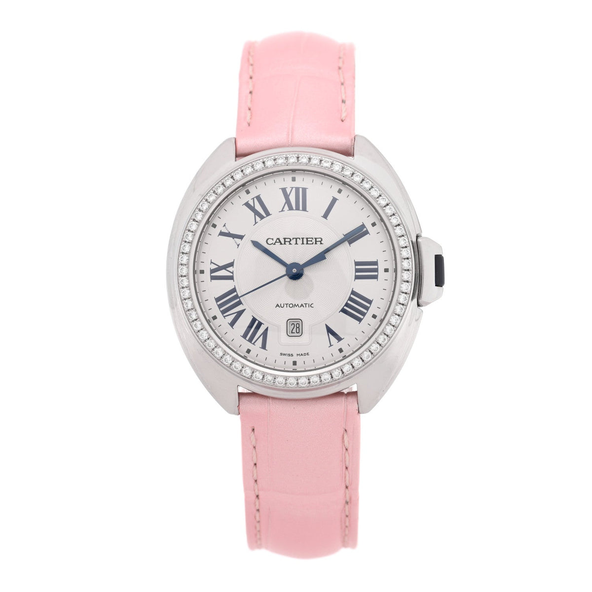 Stainless Steel Alligator Diamond Bezel 31mm Cle De Cartier Automatic Watch Pink