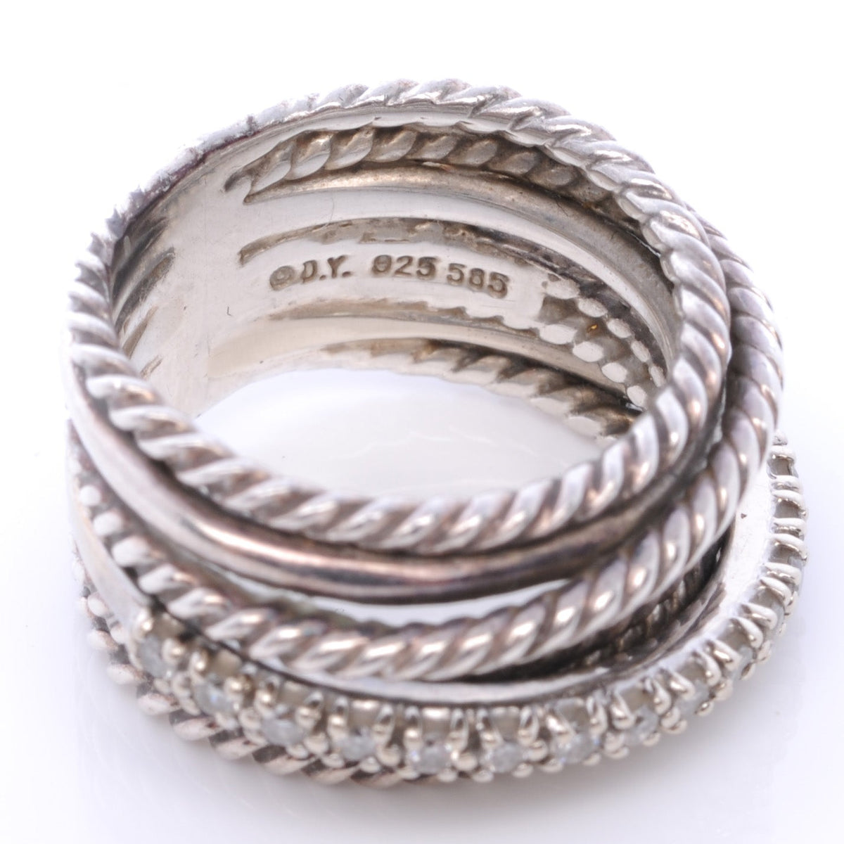 14k Sterling Silver Diamond Crossover Cable Ring 4