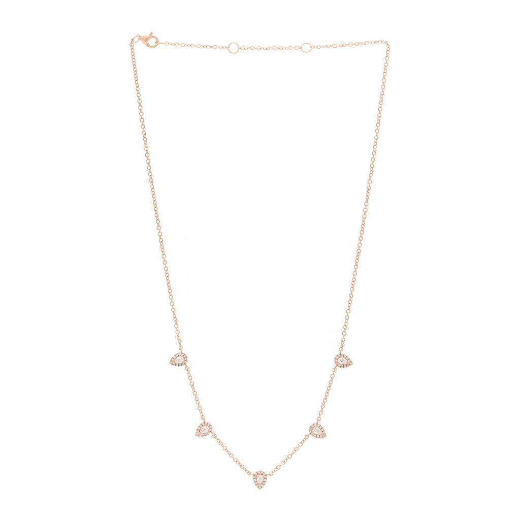 14K Rose Gold Diamond .81ctw Pear Cut Five Station Necklace