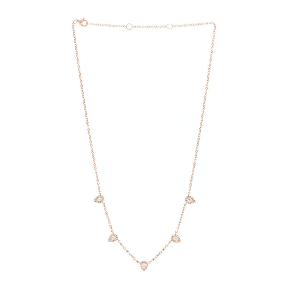 14K Rose Gold Diamond .81ctw Pear Cut Five Station Necklace