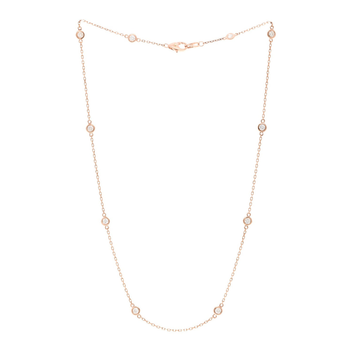 14K Rose Gold Diamond .75ctw Station Necklace