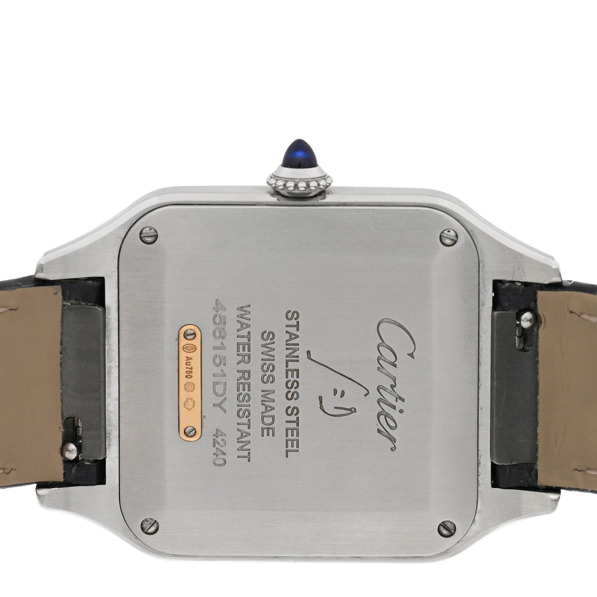Stainless Steel 18K Yellow Gold Alligator 31.4mm Santos Dumont Quartz Watch Grey