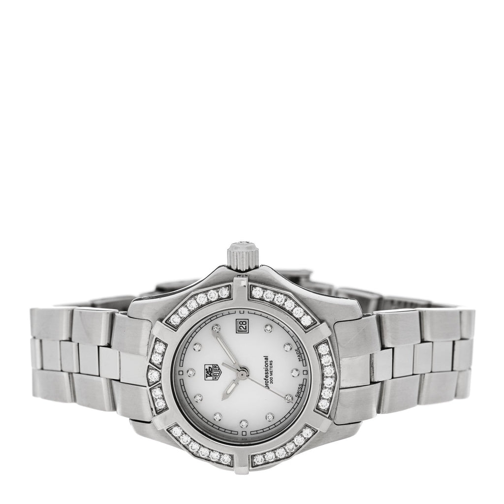 Stainless Steel Diamond Bezel Mother of Pearl 27mm Professional 2000 Quartz Watch WN131J