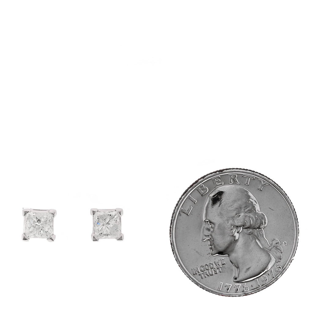 14K White Gold Diamond 1.63ct Square Cut Solitaire Earrings
