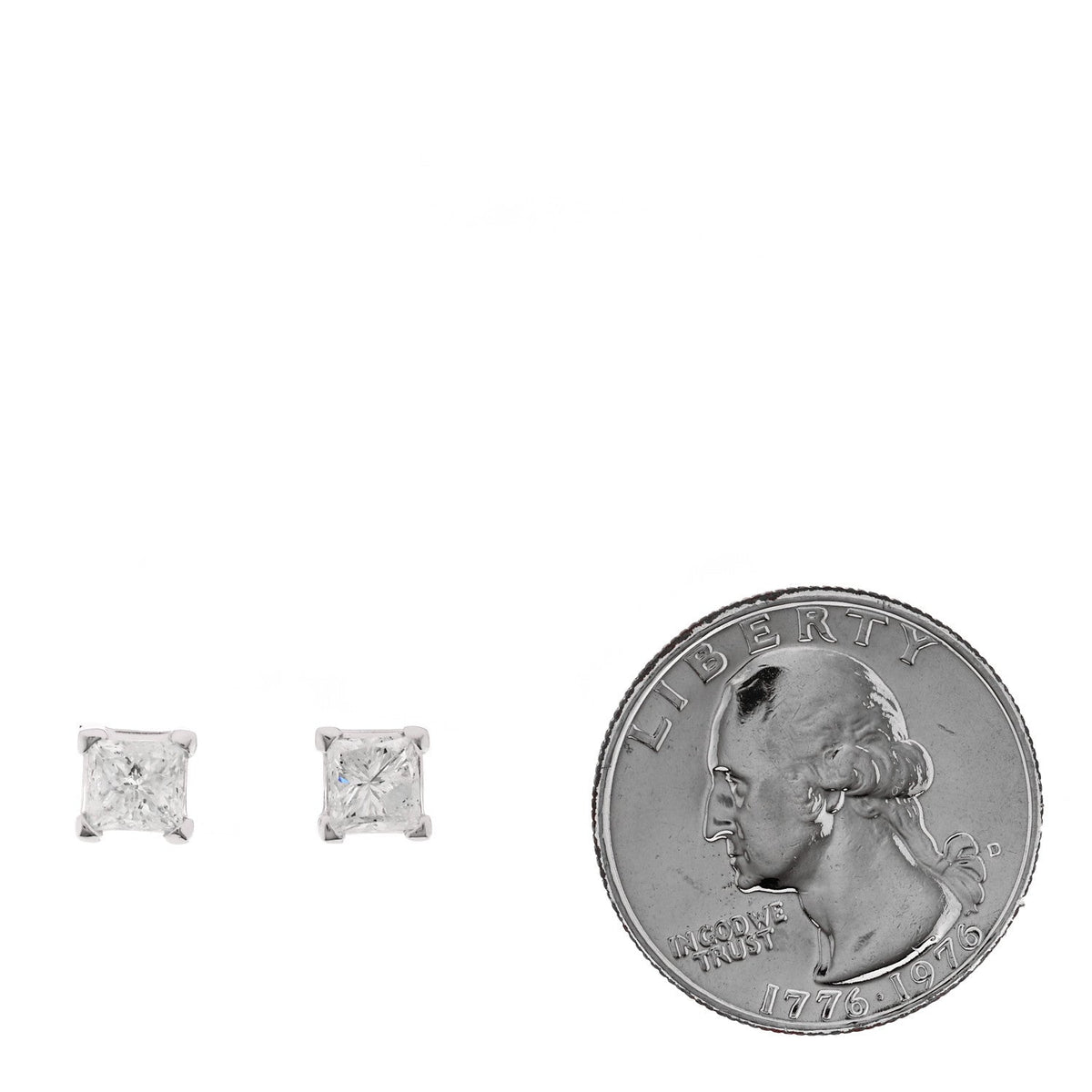 14K White Gold Diamond 1.63ct Square Cut Solitaire Earrings
