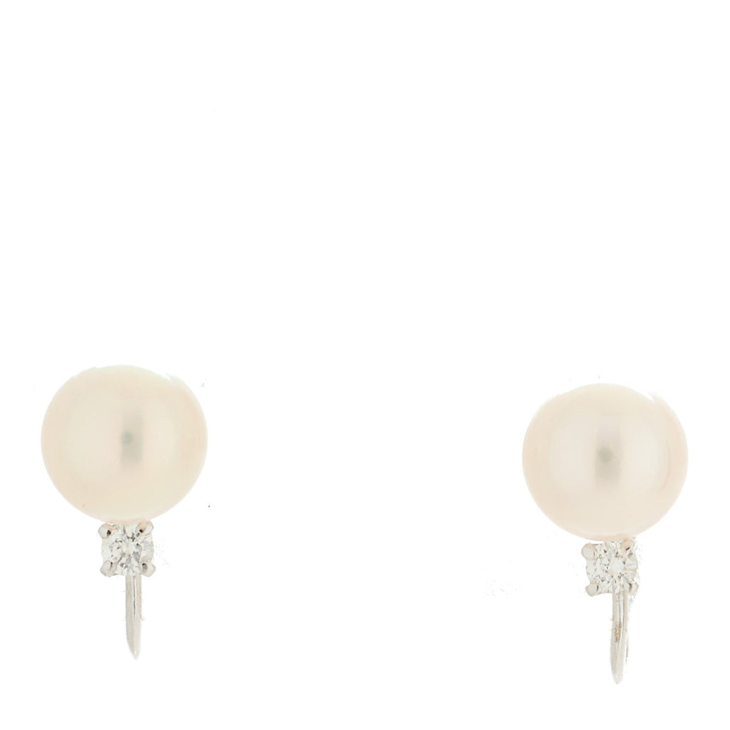 14K White Gold Diamond Akoya Pearl 7.5mm Screw Back Earrings