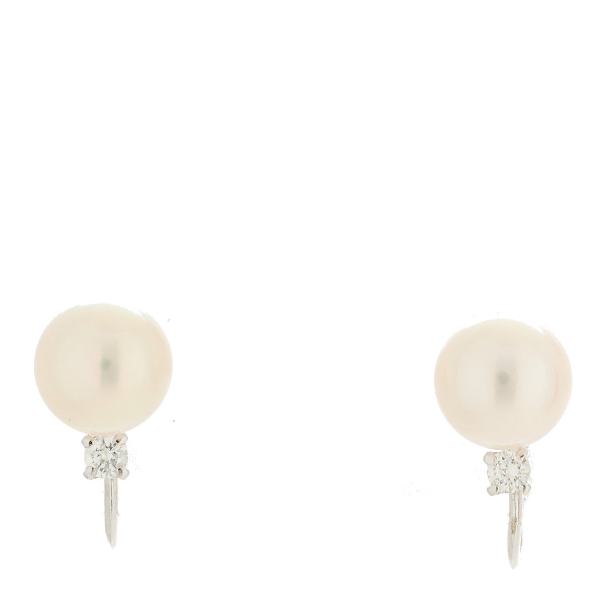 14K White Gold Diamond Akoya Pearl 7.5mm Screw Back Earrings