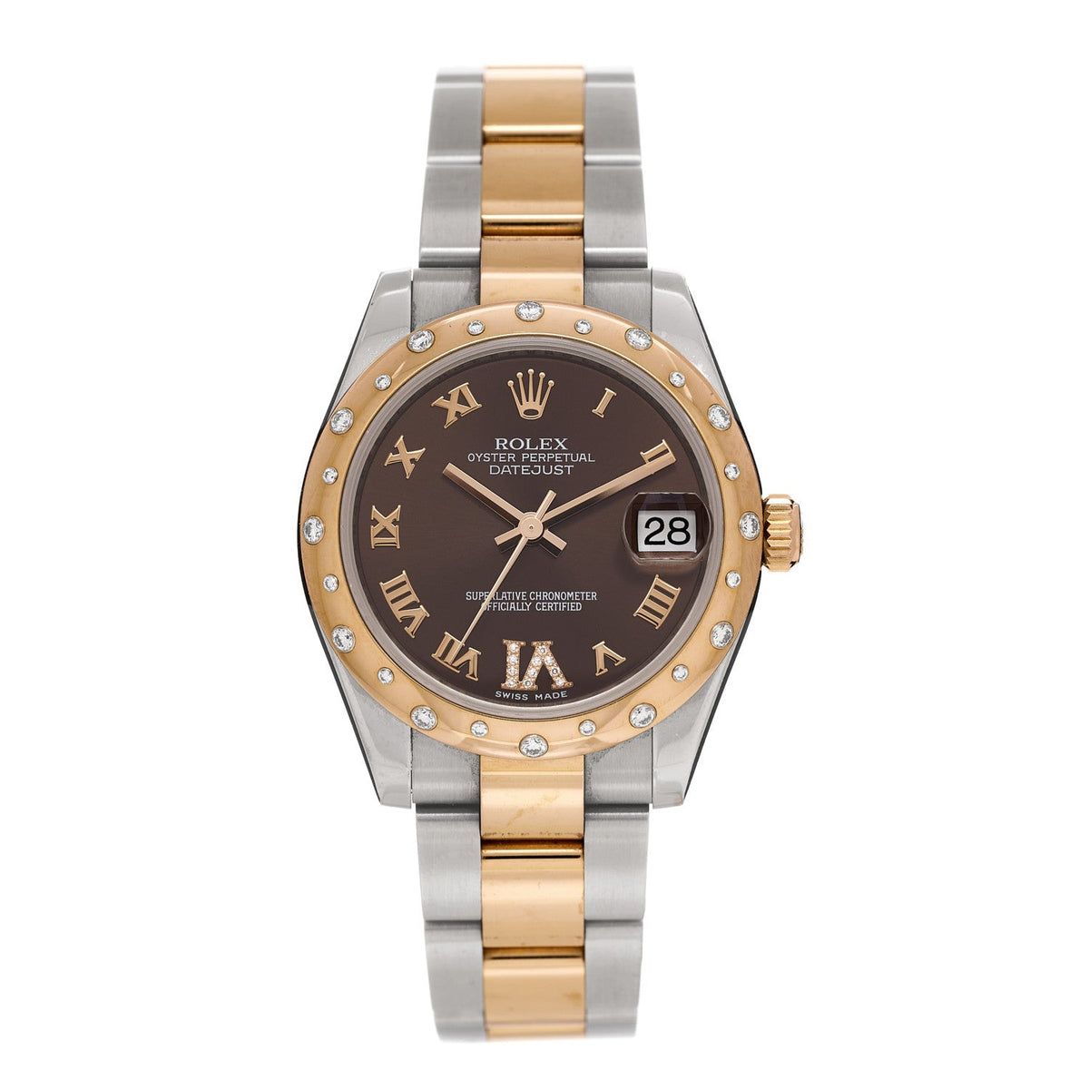Stainless Steel 18K Everose Gold Diamond 31mm Oyster Perpetual Datejust Watch Chocolate Roman 178341