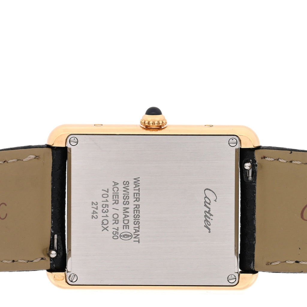Stainless Steel 18K Yellow Gold Calfskin 27mm Tank Solo Quartz Watch
