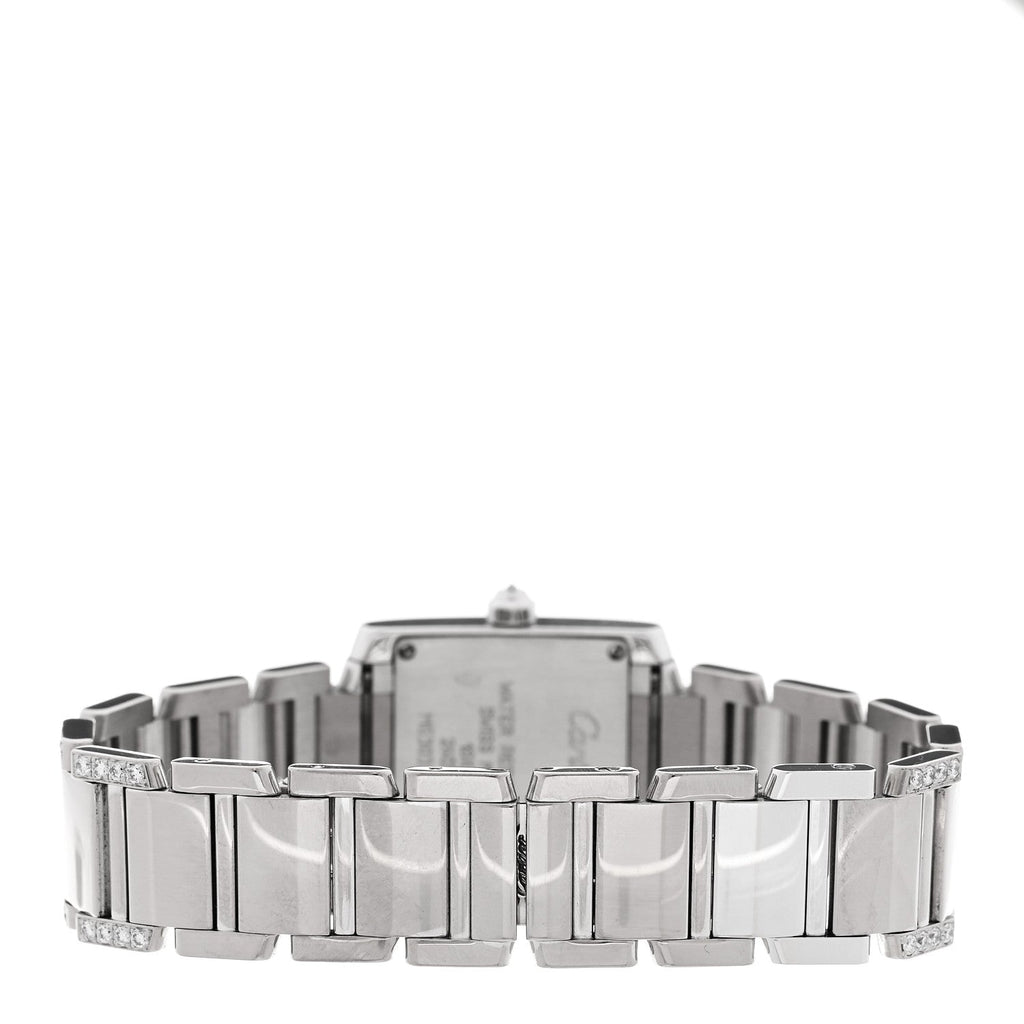 18K White Gold Diamond Bezel 20mm Tank Francaise Quartz Watch Pink