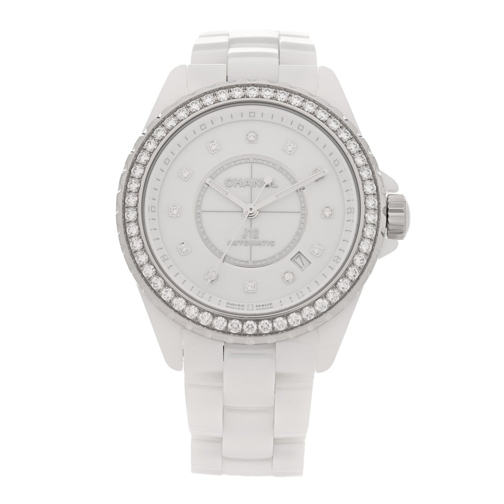 Stainless Steel Ceramic Diamond Bezel 38mm J12 Automatic Watch White