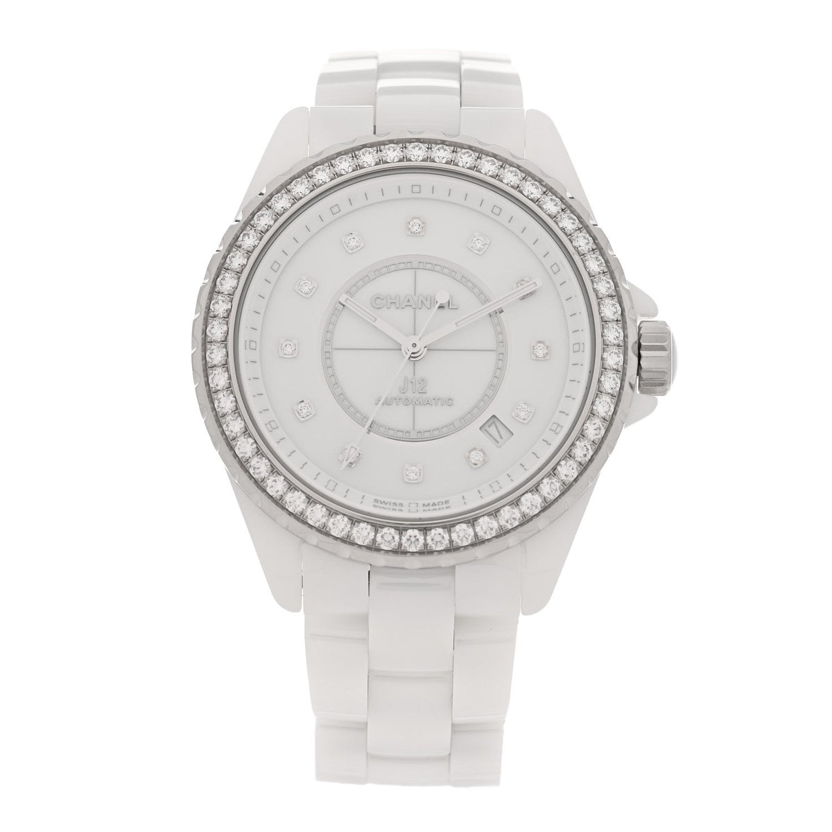 Stainless Steel Ceramic Diamond Bezel 38mm J12 Automatic Watch White